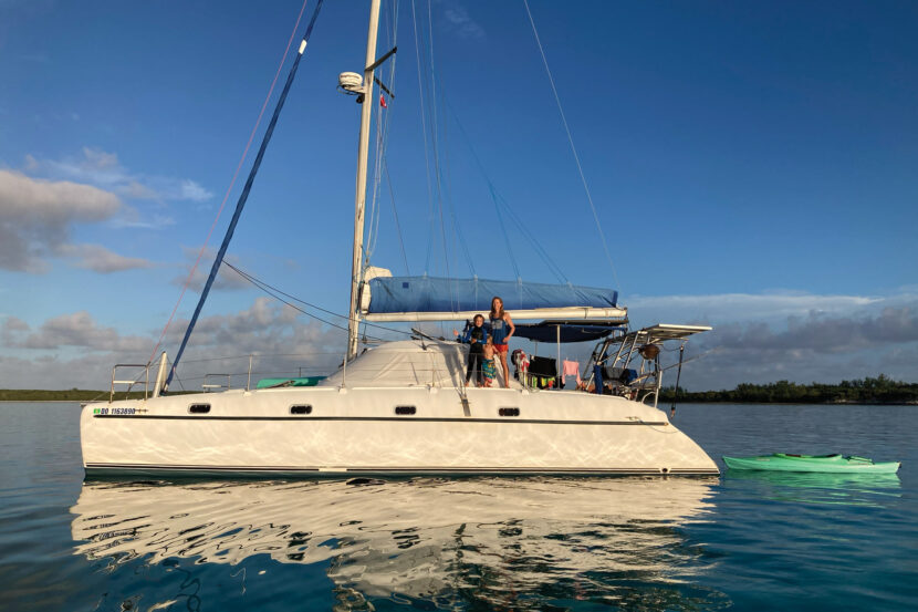 Brianna Randall and her children aboard catamaran in Bahamas